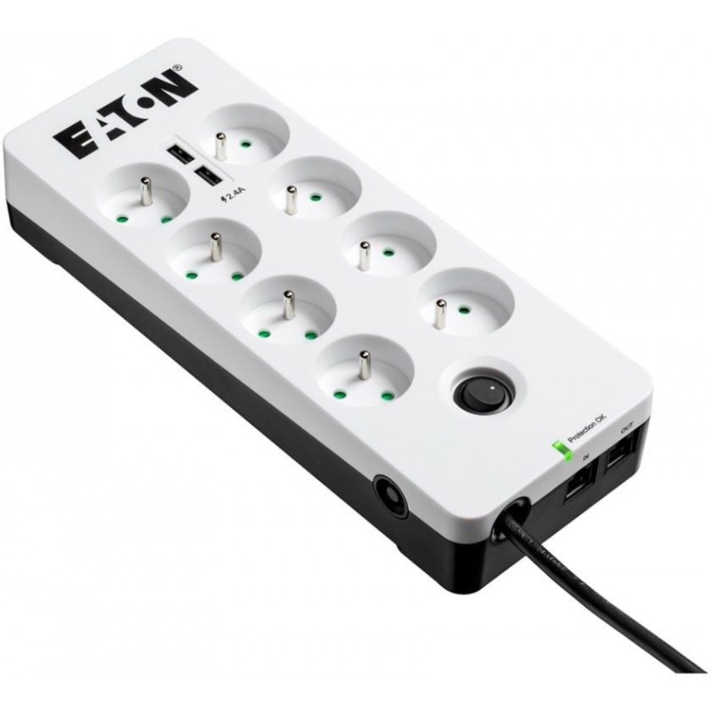 Multiprise parasurtenseur Eaton Boîtier de Protection PB8TUF 8 prises avec 2 portes de téléphone